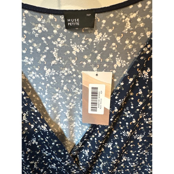 Muse Petite Navy Floral Wrap Midi Dress XLP - Picture 2 of 5